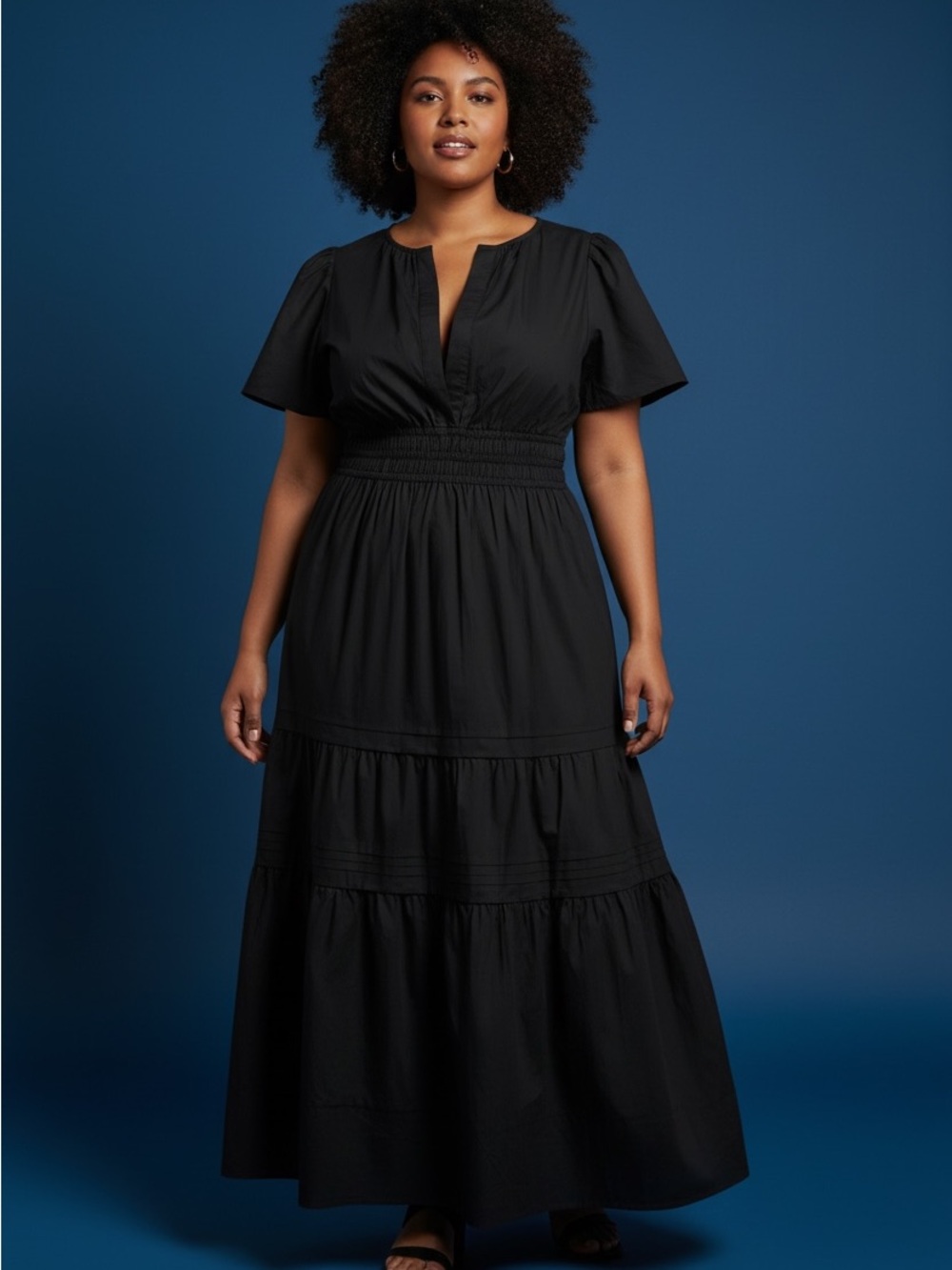 Anthropologie Black Tiered Maxi with Smocked Waistband